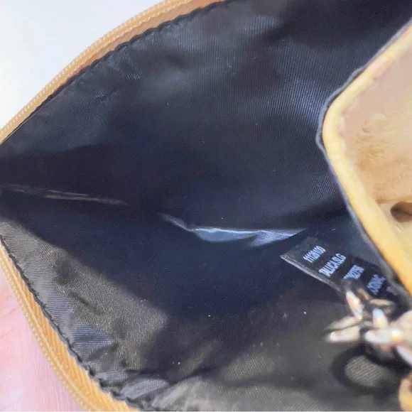 Guess Denim Blue Zipper Closure faux ostrich leather trim Keychain Coins Wallet - Picture 6 of 10